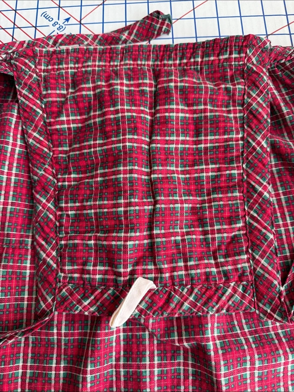 Vintage Handmade Plaid Full Bib Apron Red Green Cotton Christmas Kitchen